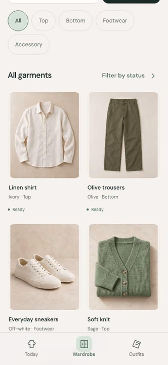 Your wardrobe, a still from our design prototype